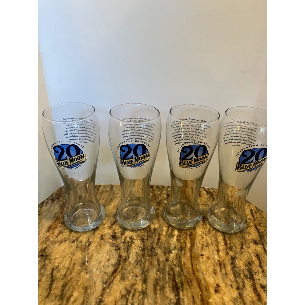 Blue Moon Brewing Company 20 Years Anniversary Beer Pint Glasses Set 4